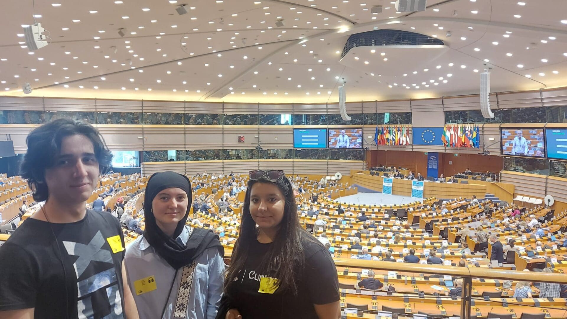 Marcos Gutierrez, Lauryn Williame and Konstantina Loukani at the European Parliament