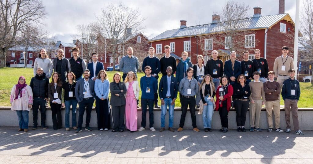 Group photo of EUNICE Start Cup participants, taken outside on University of Vaasa campus