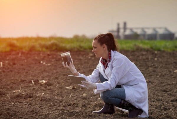 Female researcher taking samples
